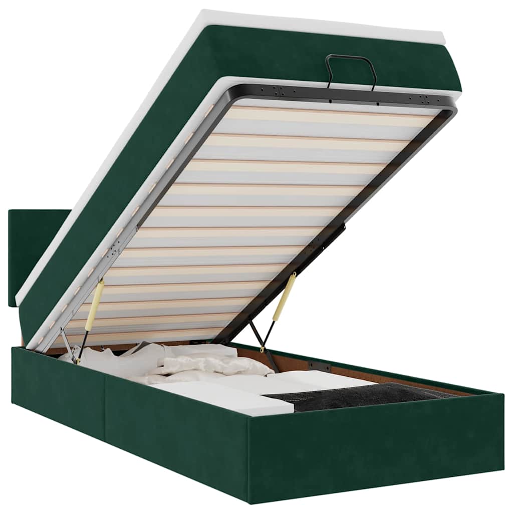 Lit ottoman avec matelas vert foncé 120x190 cm velours - XIOS