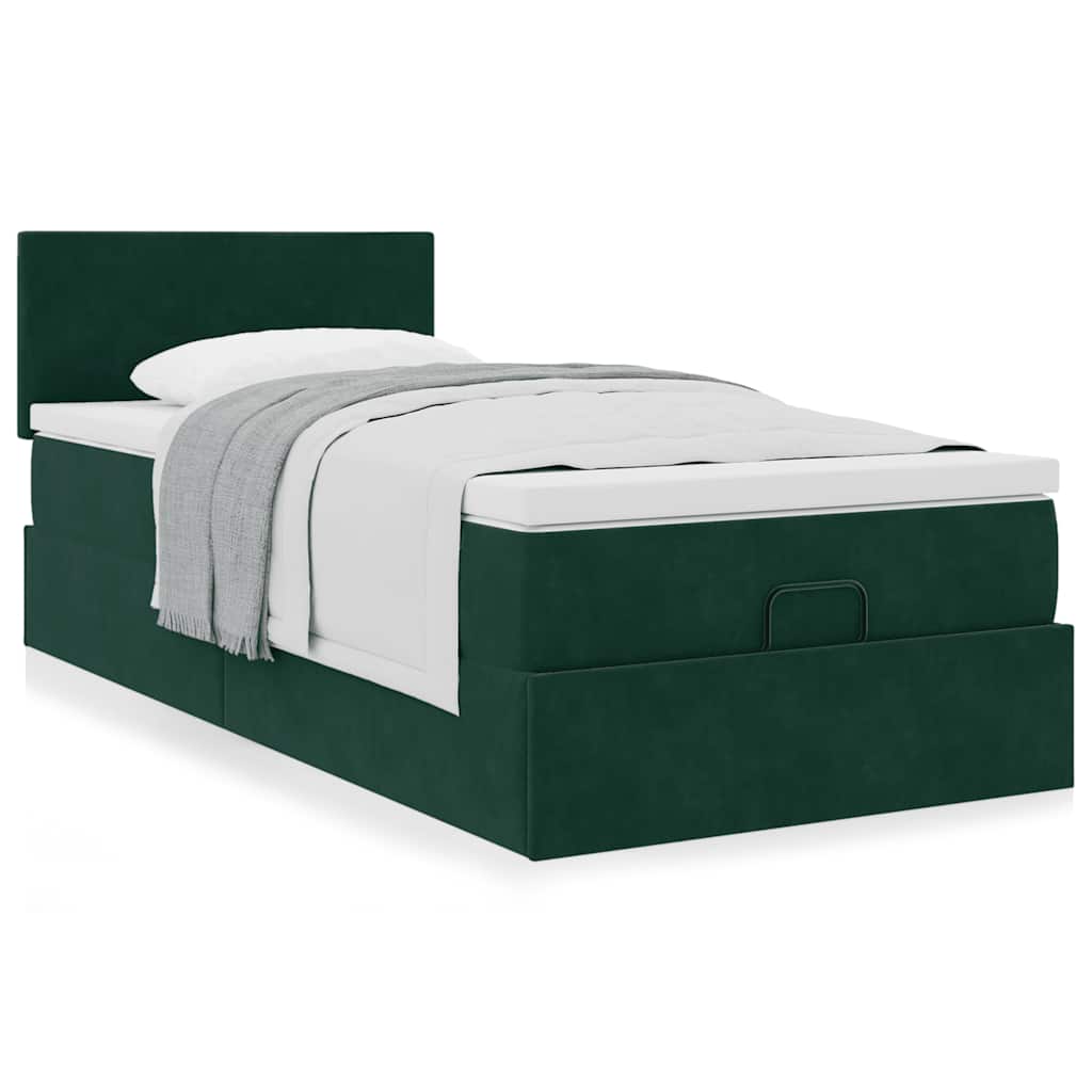Lit ottoman avec matelas vert foncé 120x190 cm velours - XIOS