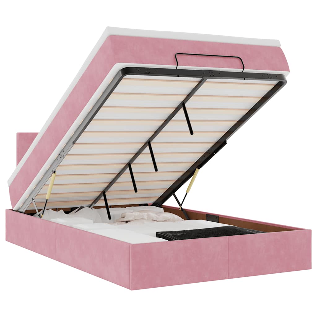 Lit ottoman avec matelas rose 120x190 cm velours - XIOS