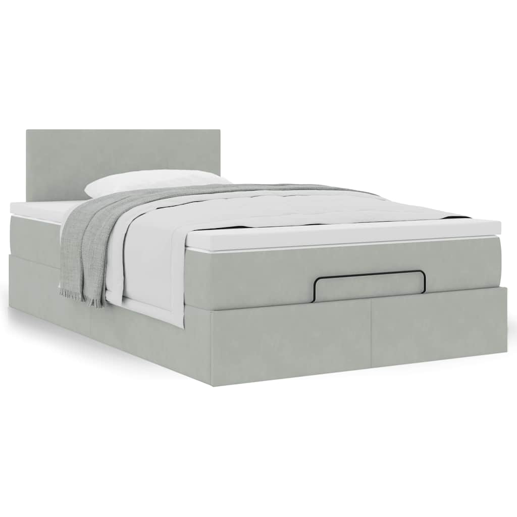 Cadre de lit ottoman et matelas gris clair 120x200 cm velours - XIOS