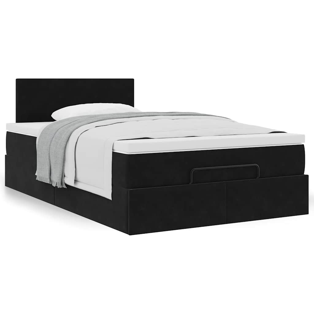 Cadre de lit ottoman avec matelas noir 120x200 cm velours - XIOS