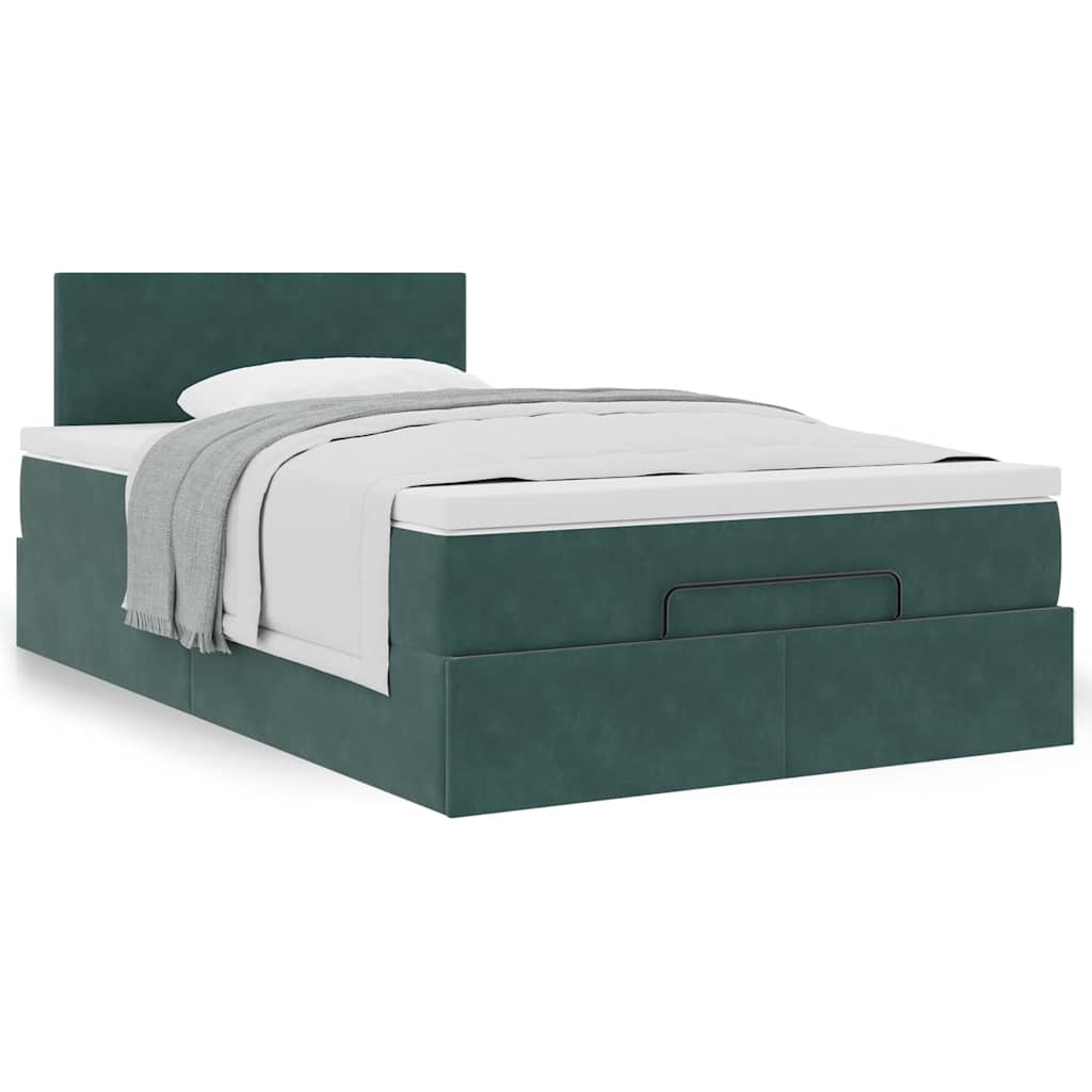 Cadre de lit ottoman avec matelas vert foncé 120x200 cm velours - XIOS
