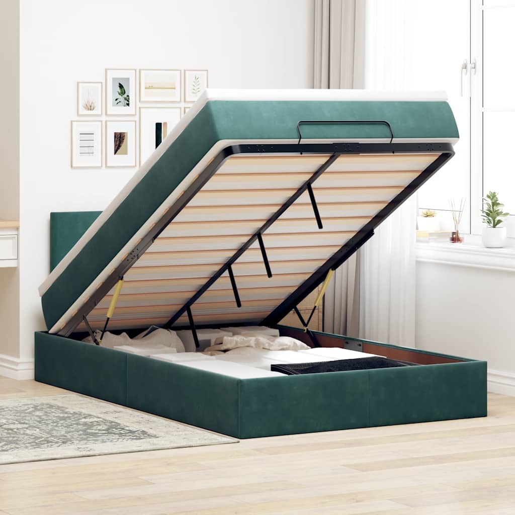 Cadre de lit ottoman avec matelas vert foncé 120x200 cm velours - XIOS