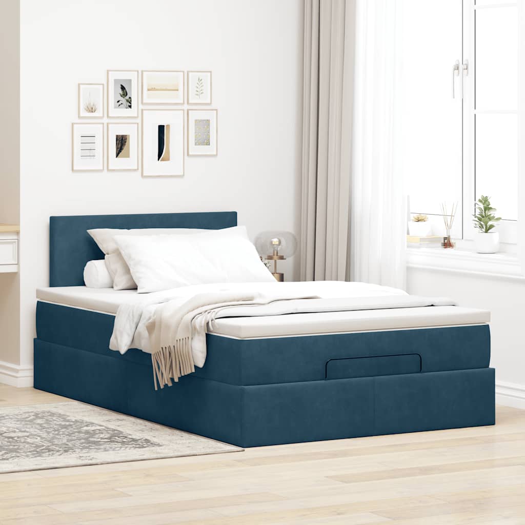 Cadre de lit ottoman avec matelas bleu foncé 120x200 cm velours - XIOS
