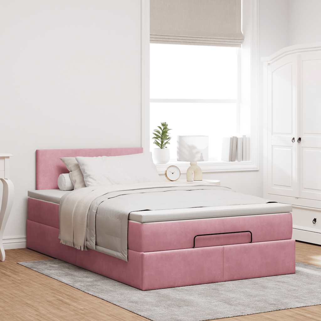 Cadre de lit ottoman avec matelas rose 120x200 cm velours