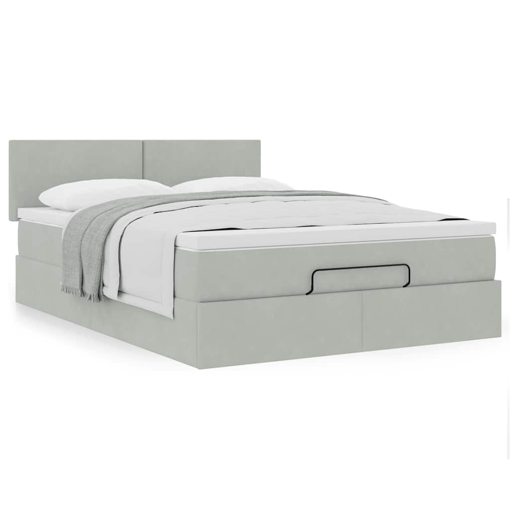 Cadre de lit ottoman et matelas gris clair 140x190 velours - XIOS