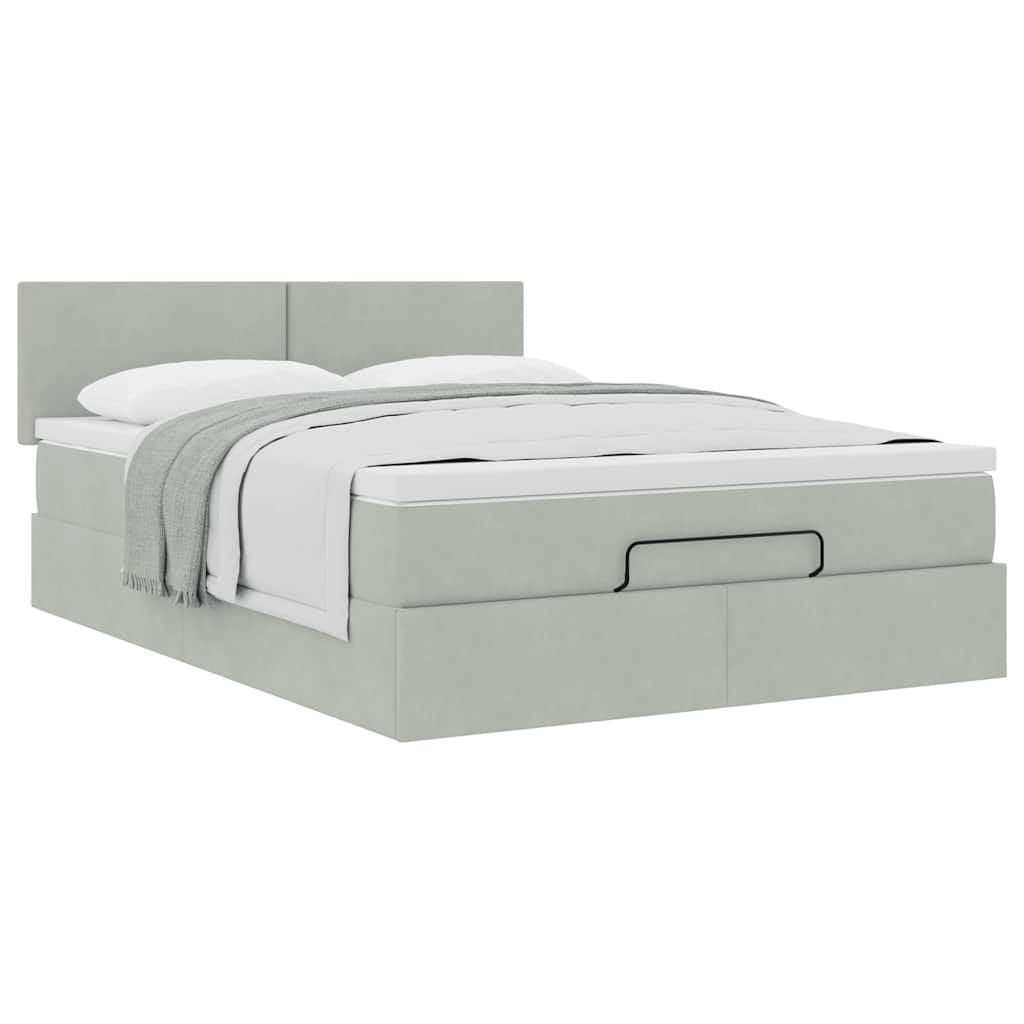 Cadre de lit ottoman et matelas gris clair 140x190 velours - XIOS