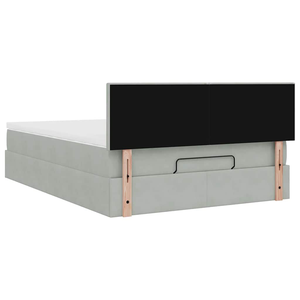 Cadre de lit ottoman et matelas gris clair 140x190 velours - XIOS