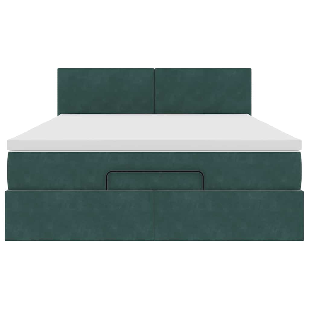 Cadre de lit ottoman avec matelas vert foncé 140x190 cm velours - XIOS