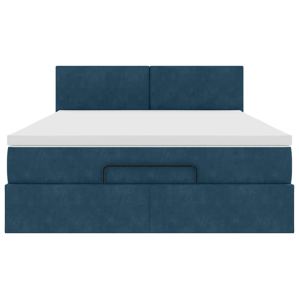 Cadre de lit ottoman avec matelas bleu foncé 140x190 cm velours - XIOS