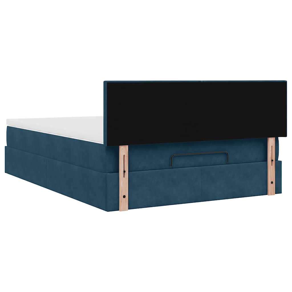 Cadre de lit ottoman avec matelas bleu foncé 140x190 cm velours - XIOS
