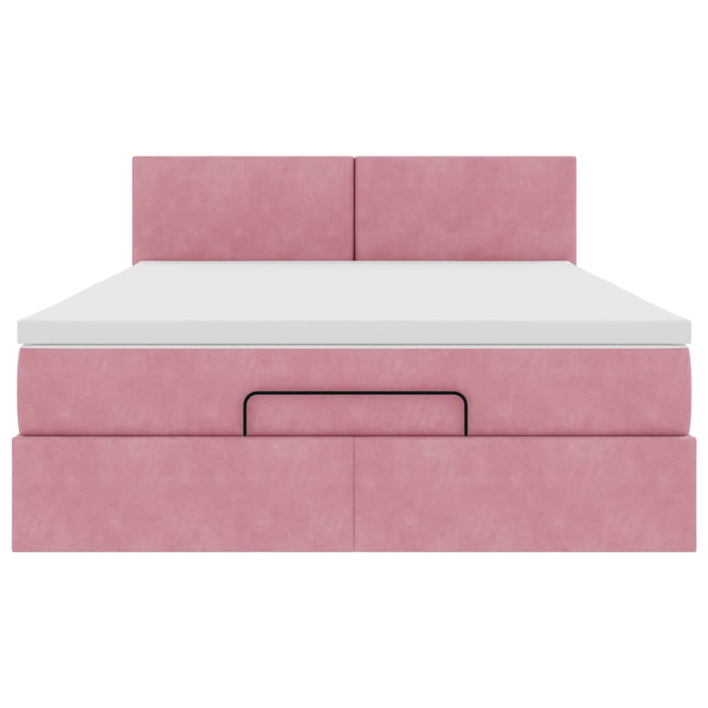 Cadre de lit ottoman avec matelas rose 140x190 cm velours - XIOS
