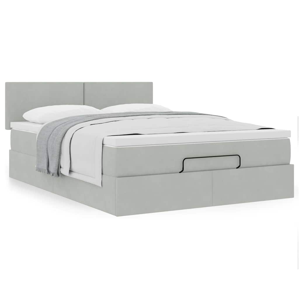 Cadre de lit ottoman avec matelas gris clair 140x200 cm velours - XIOS
