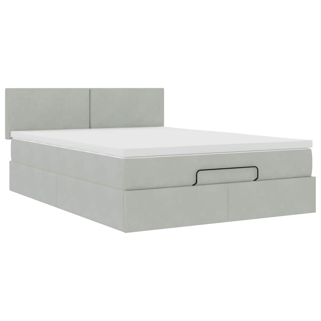 Cadre de lit ottoman avec matelas gris clair 140x200 cm velours - XIOS