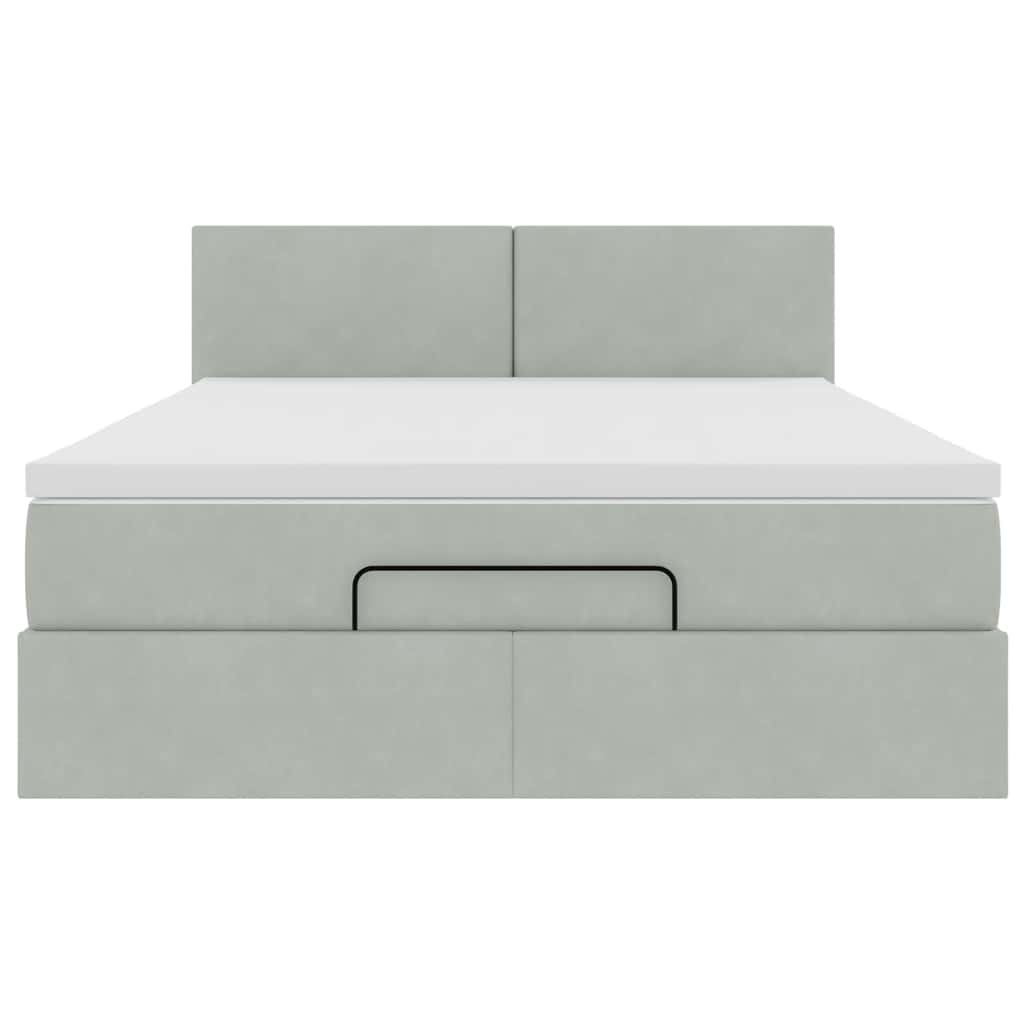 Cadre de lit ottoman avec matelas gris clair 140x200 cm velours - XIOS
