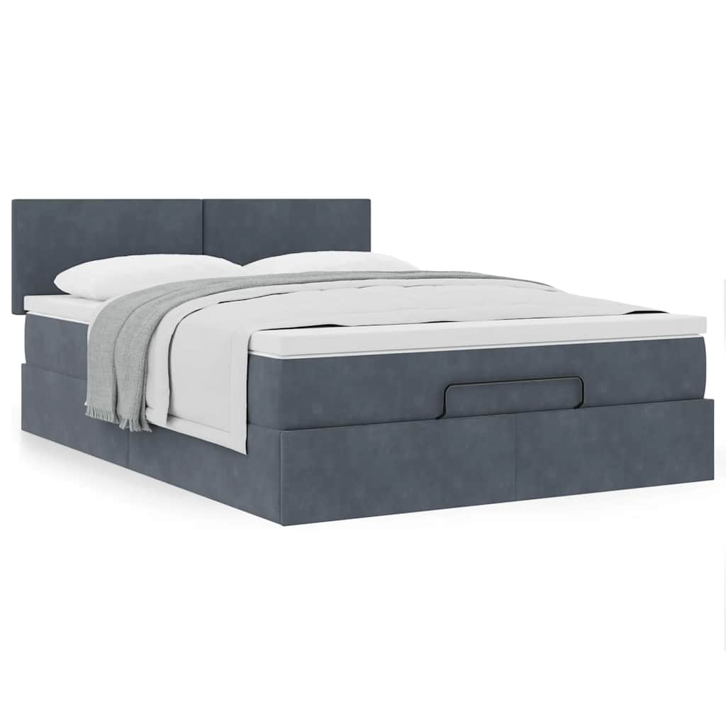 Cadre de lit ottoman avec matelas gris foncé 140x200 cm velours - XIOS