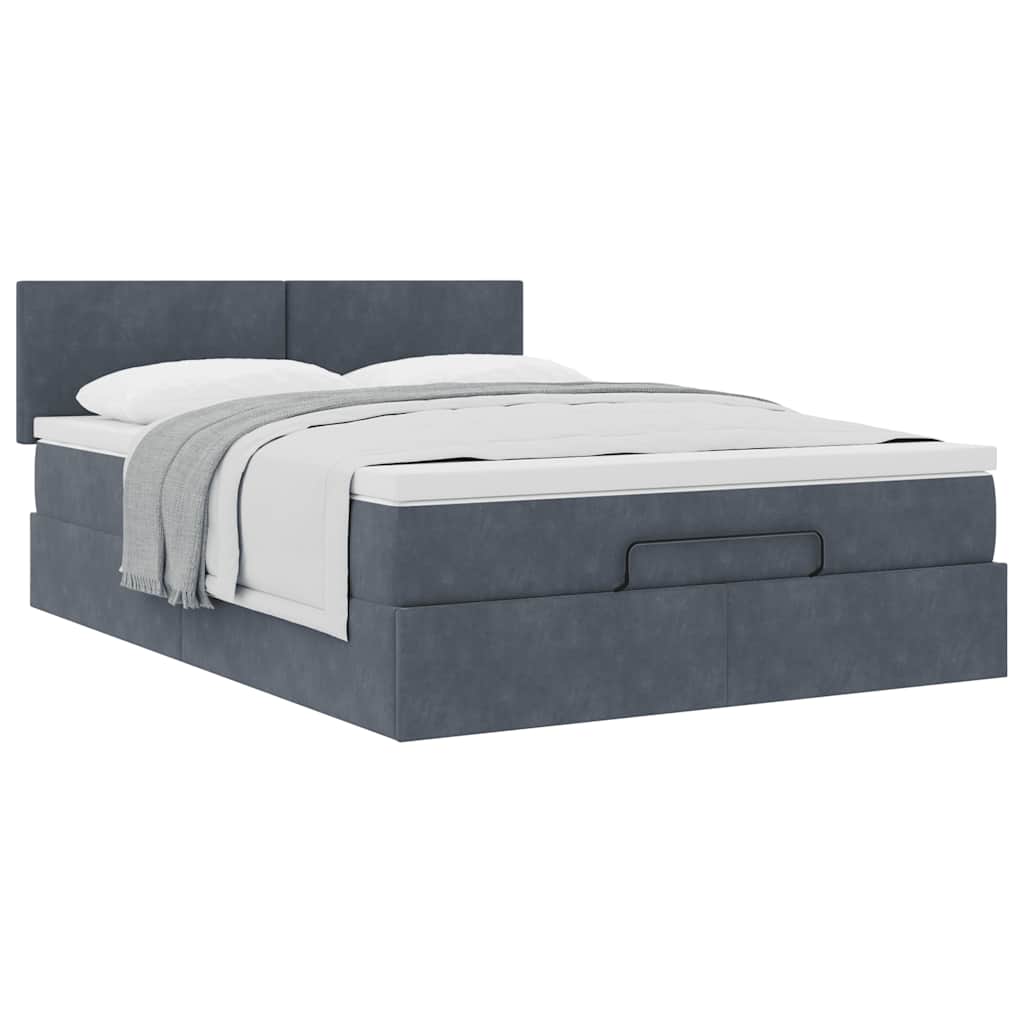 Cadre de lit ottoman avec matelas gris foncé 140x200 cm velours - XIOS