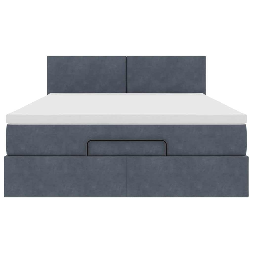Cadre de lit ottoman avec matelas gris foncé 140x200 cm velours - XIOS