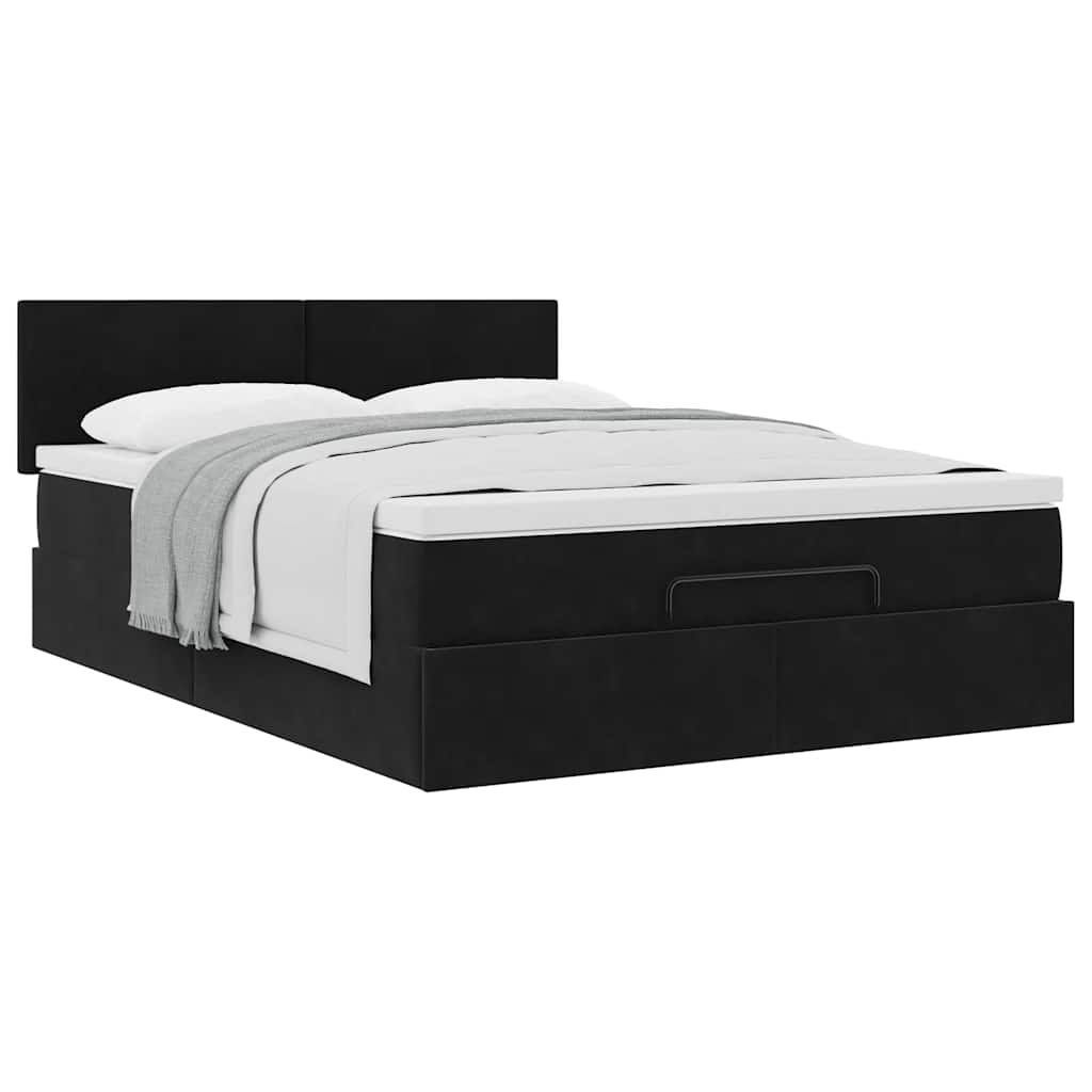 Cadre de lit ottoman avec matelas noir 140x200 cm velours
