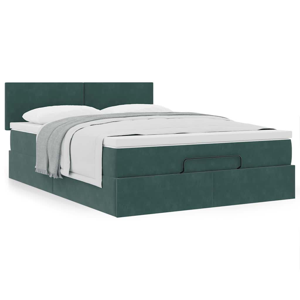 Cadre de lit ottoman avec matelas vert foncé 140x200 cm velours - XIOS