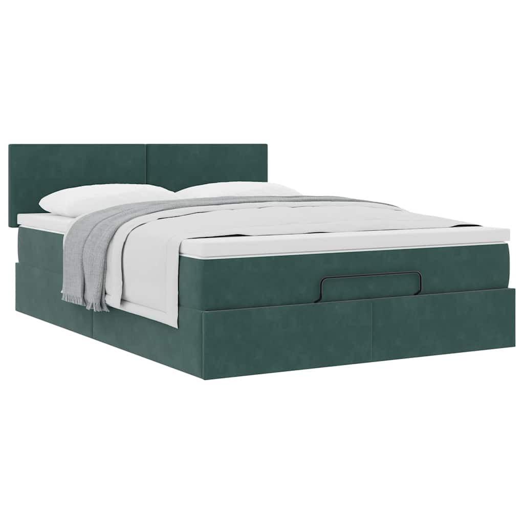 Cadre de lit ottoman avec matelas vert foncé 140x200 cm velours - XIOS