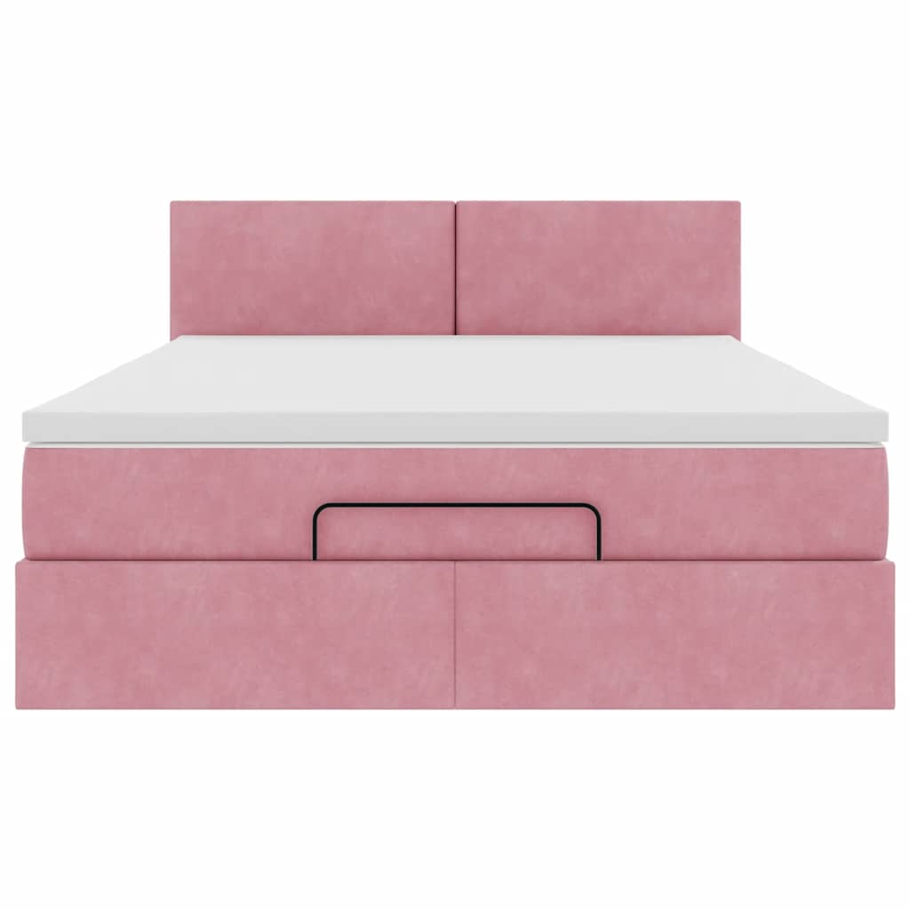 Cadre de lit ottoman avec matelas rose 140x200 cm velours - XIOS