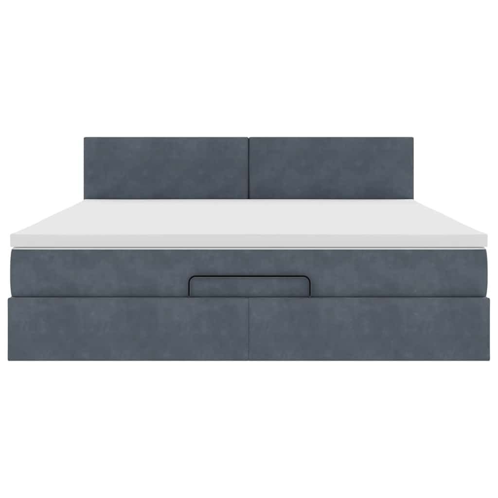Cadre de lit ottoman avec matelas gris foncé 160x200 cm velours - XIOS