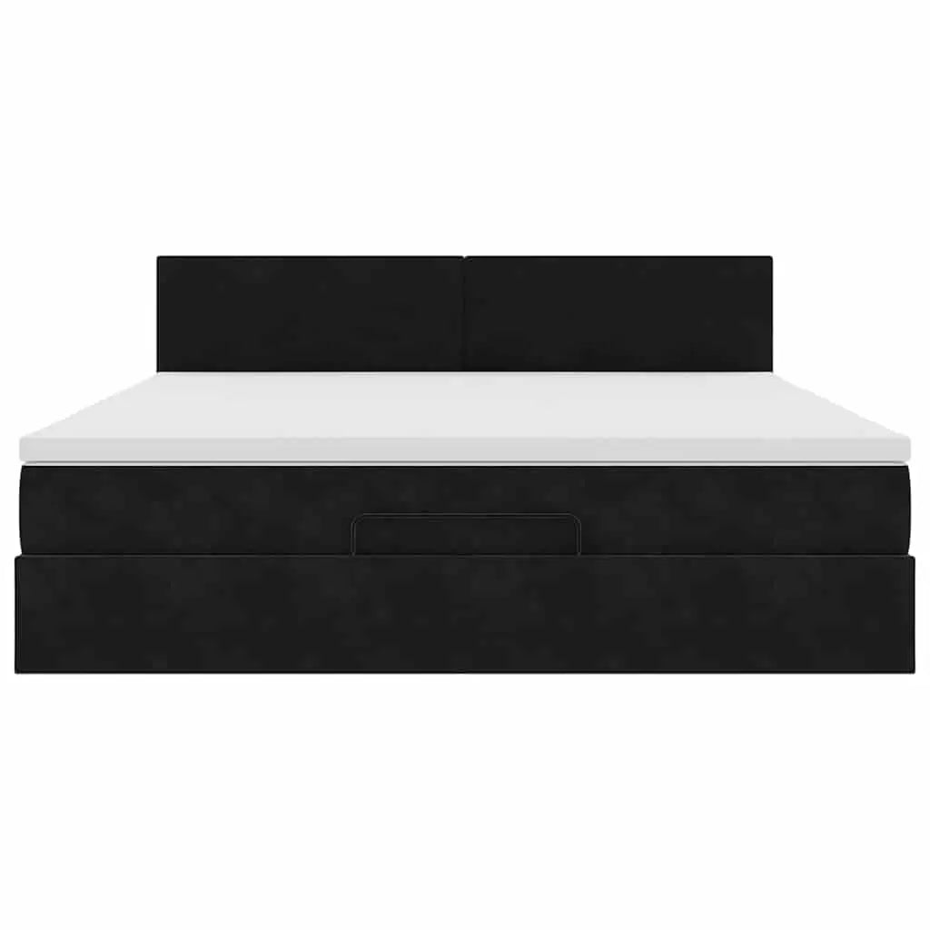 Cadre de lit ottoman avec matelas noir 160x200 cm velours - XIOS