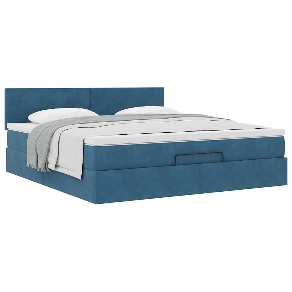 Cadre de lit ottoman avec matelas bleu foncé 160x200 cm velours - XIOS