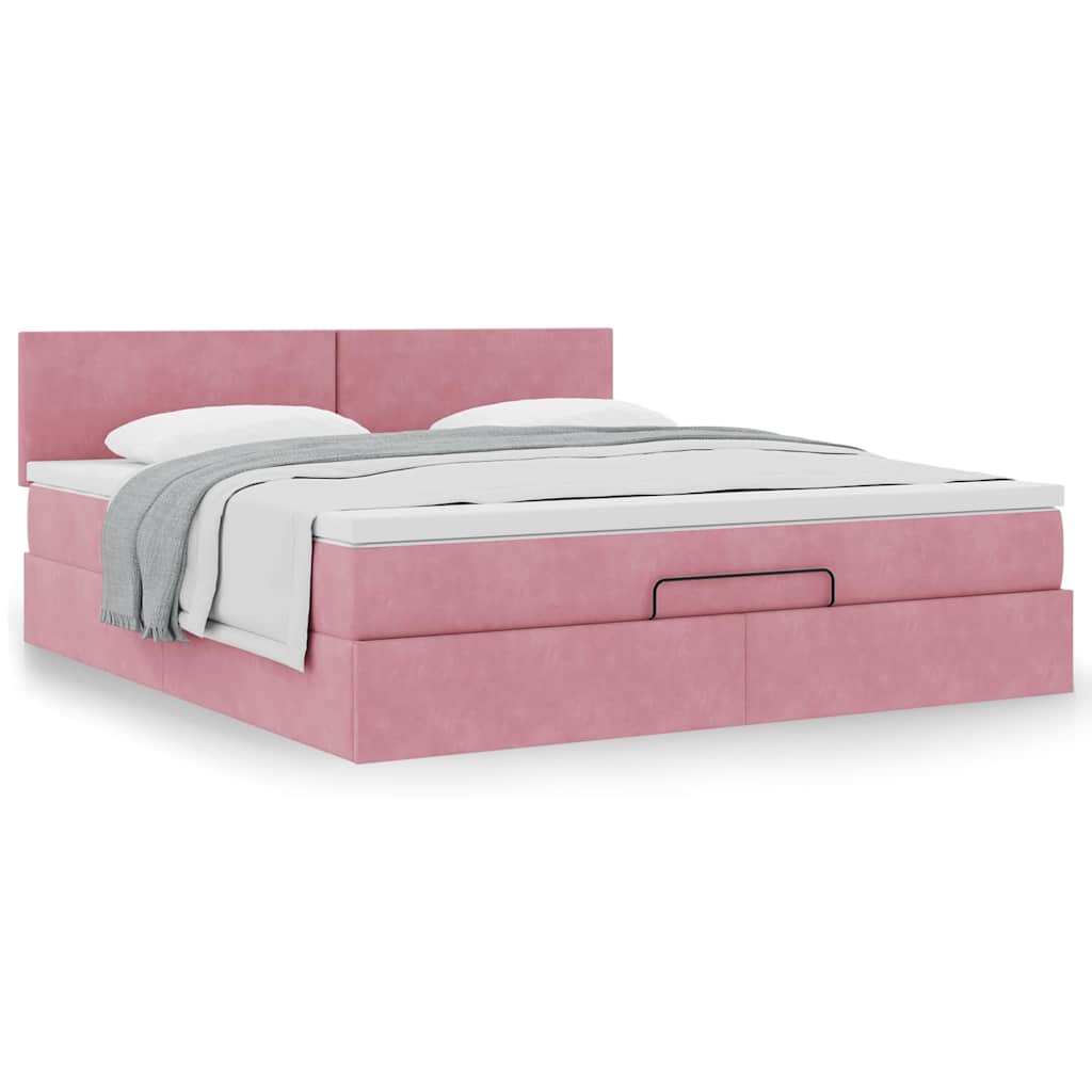 Cadre de lit ottoman avec matelas rose 160x200 cm velours - XIOS