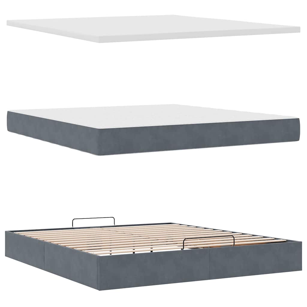 Cadre de lit ottoman avec matelas gris foncé 180x200 cm velours - XIOS