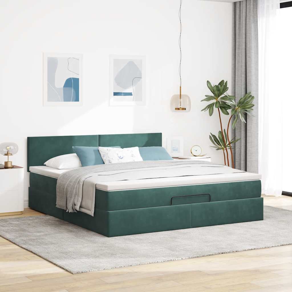 Cadre de lit ottoman avec matelas vert foncé 180x200 cm velours - XIOS