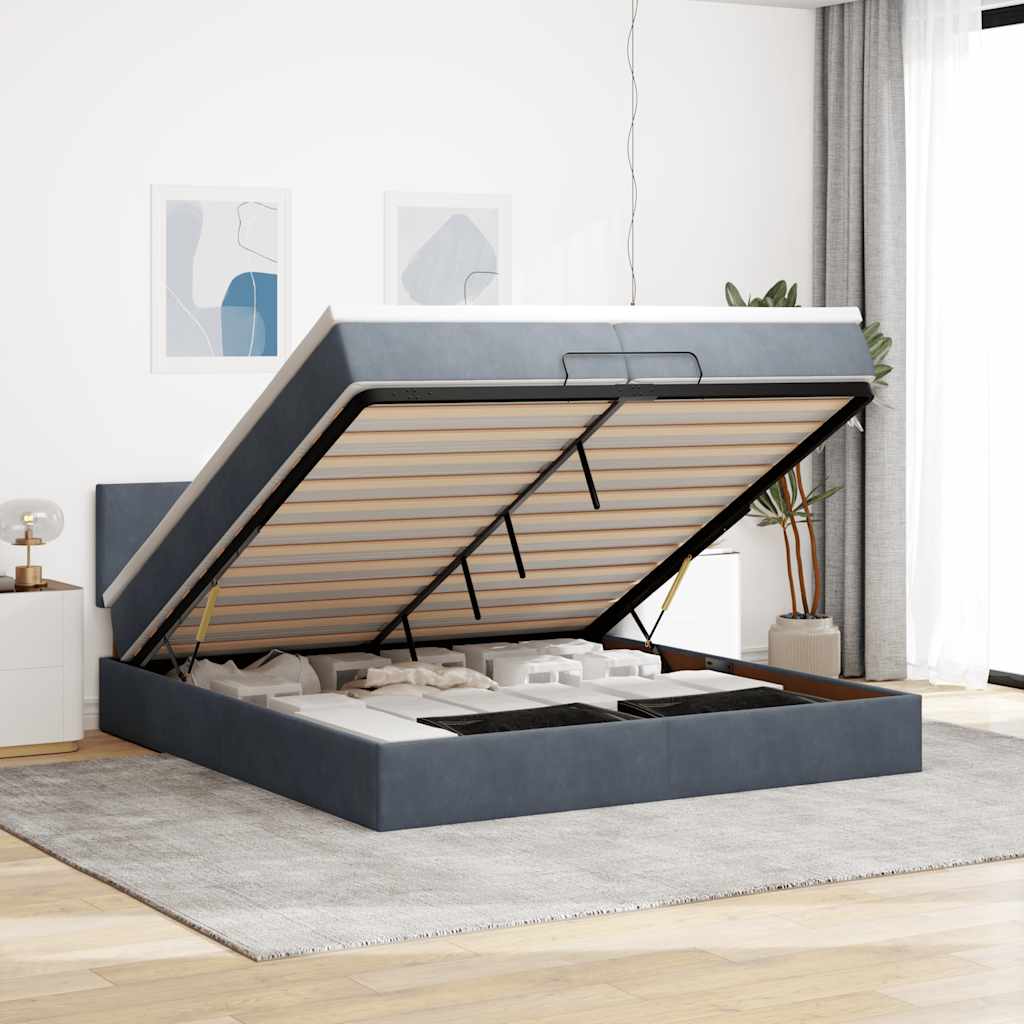 Cadre de lit ottoman avec matelas gris foncé 200x200 cm velours - XIOS