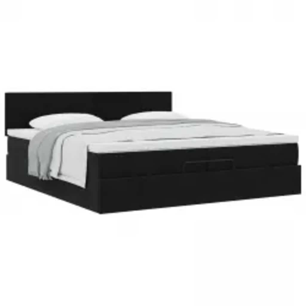Cadre de lit ottoman avec matelas noir 200x200 cm velours - XIOS