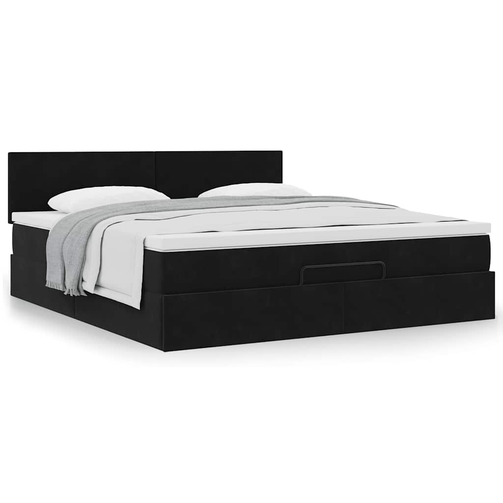Cadre de lit ottoman avec matelas noir 200x200 cm velours - XIOS