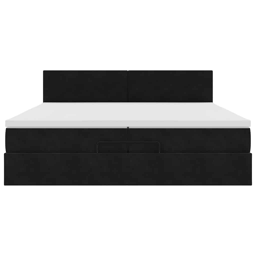 Cadre de lit ottoman avec matelas noir 200x200 cm velours - XIOS