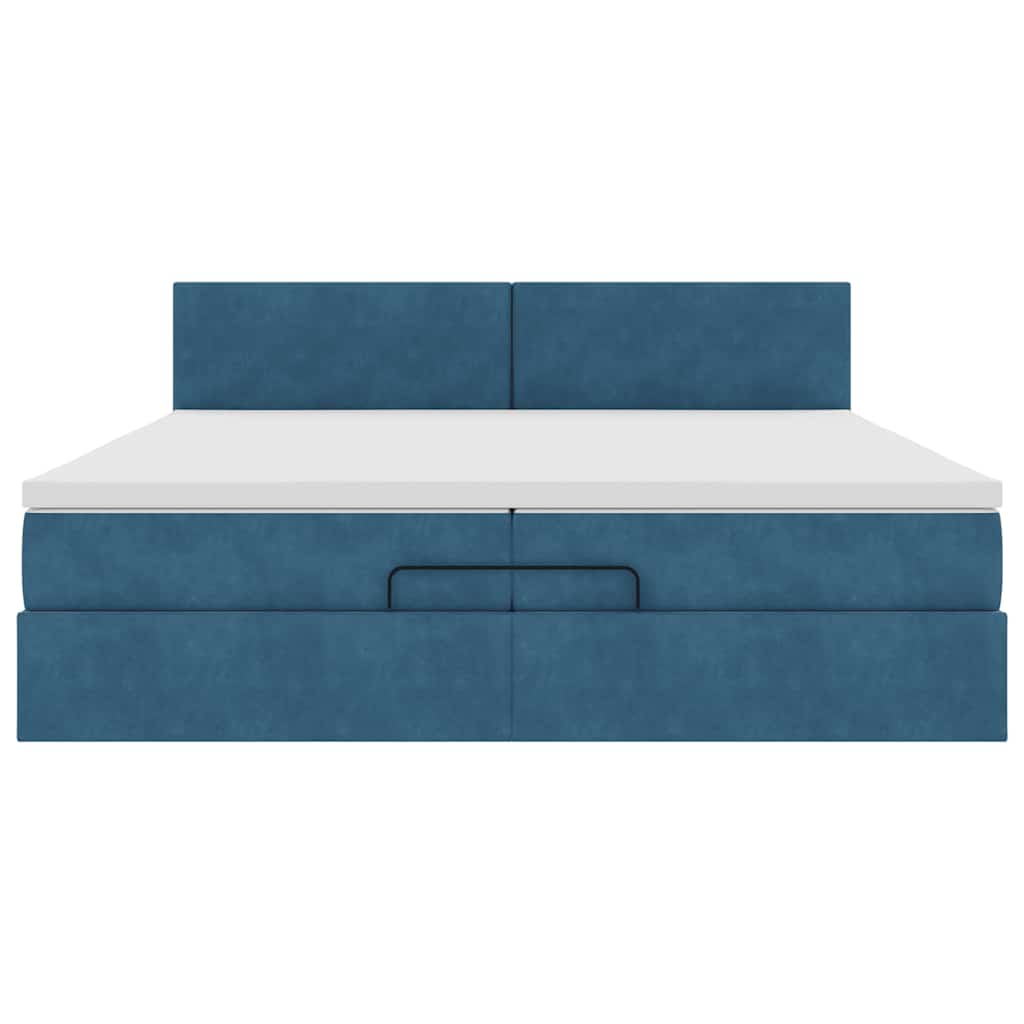 Cadre de lit ottoman avec matelas bleu foncé 200x200 cm velours - XIOS