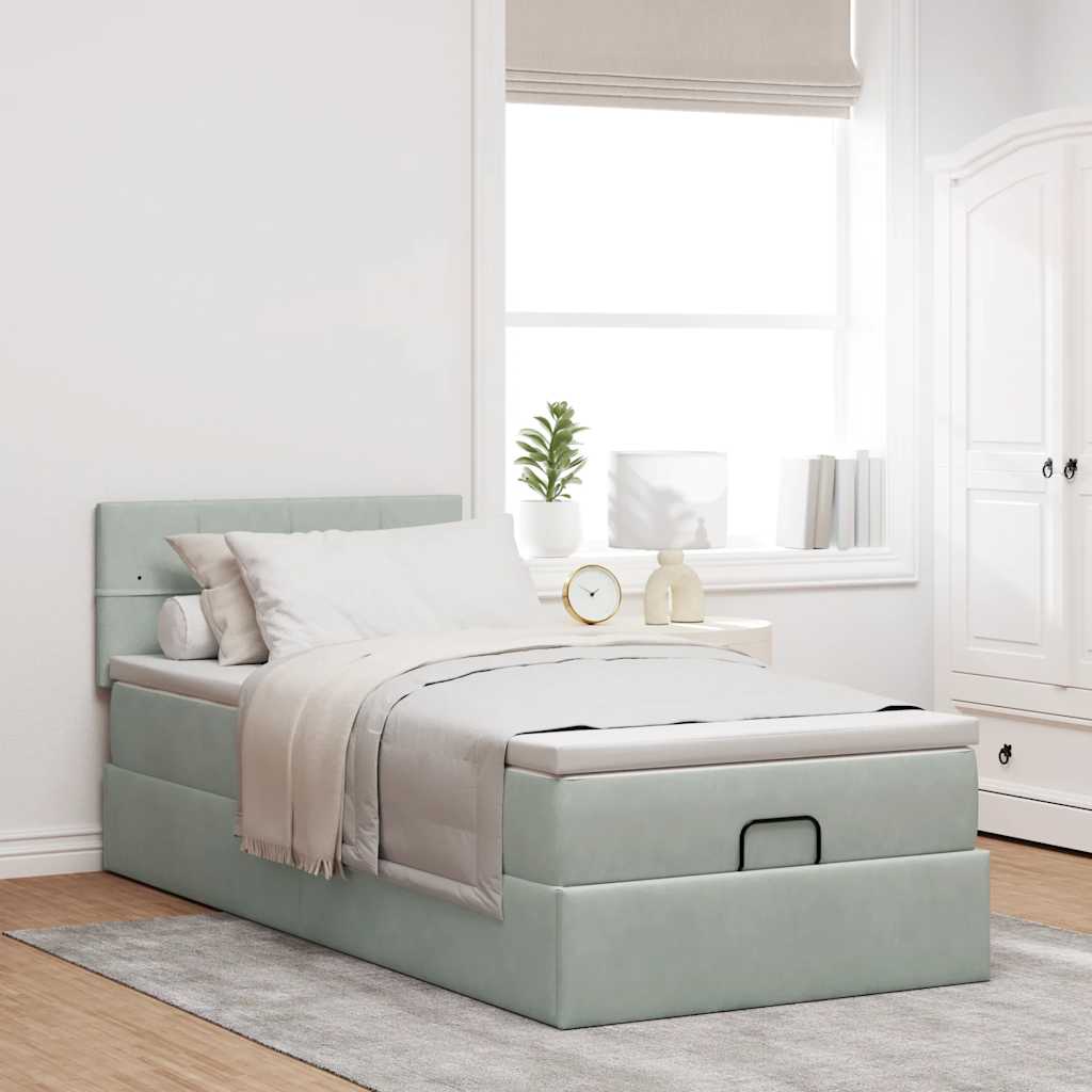 Cadre de lit ottoman avec matelas gris clair 80x200 cm velours - XIOS