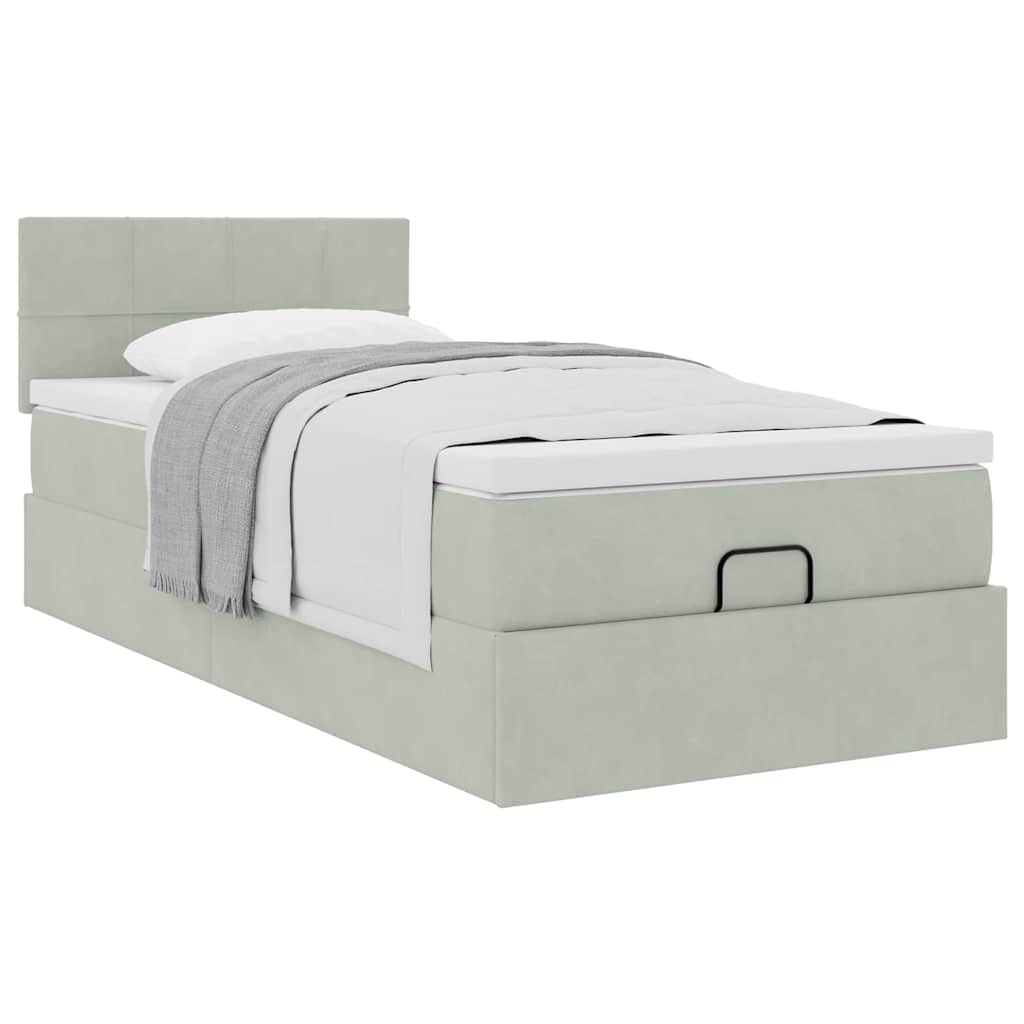Cadre de lit ottoman avec matelas gris clair 80x200 cm velours - XIOS