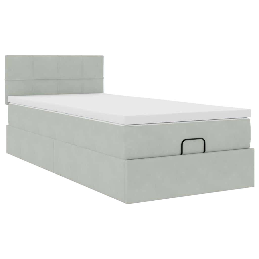 Cadre de lit ottoman avec matelas gris clair 80x200 cm velours - XIOS