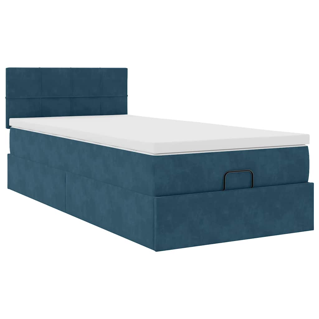 Cadre de lit ottoman avec matelas bleu foncé 80x200 cm velours - XIOS