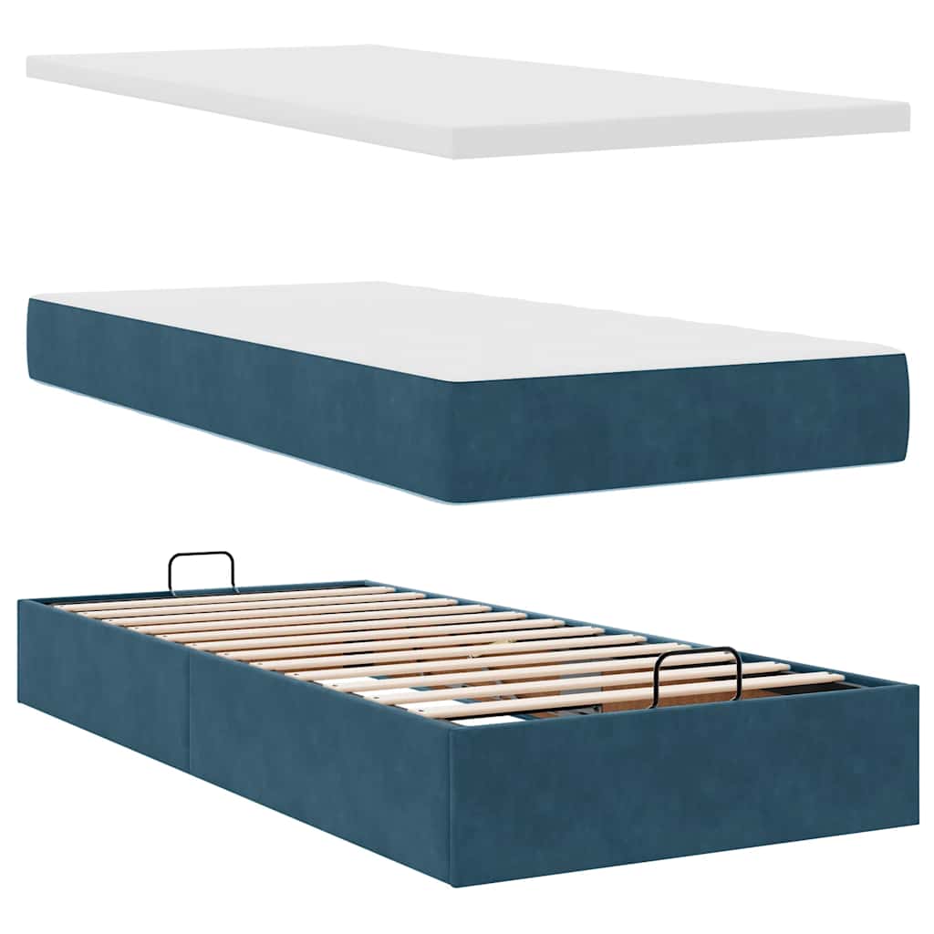 Cadre de lit ottoman avec matelas bleu foncé 80x200 cm velours - XIOS