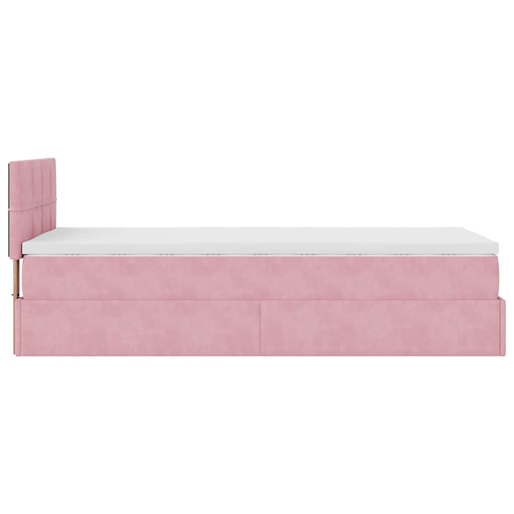 Cadre de lit ottoman avec matelas rose 80x200 cm velours - XIOS