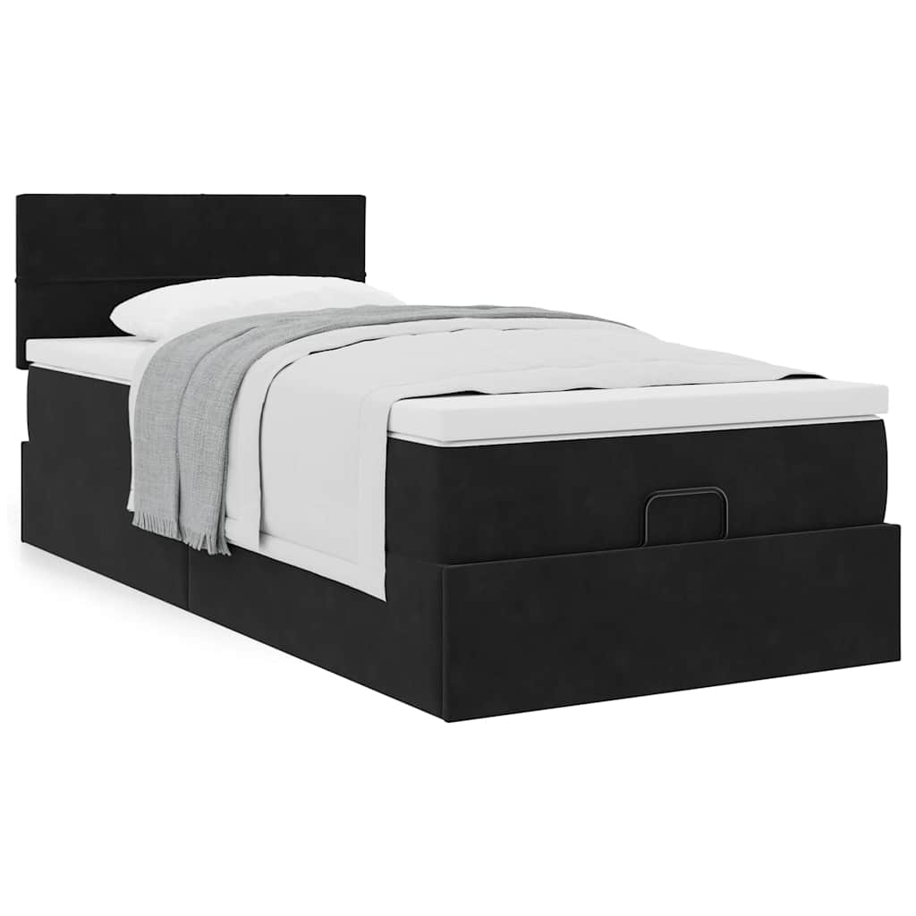 Cadre de lit ottoman avec matelas noir 90x190 cm velours - XIOS