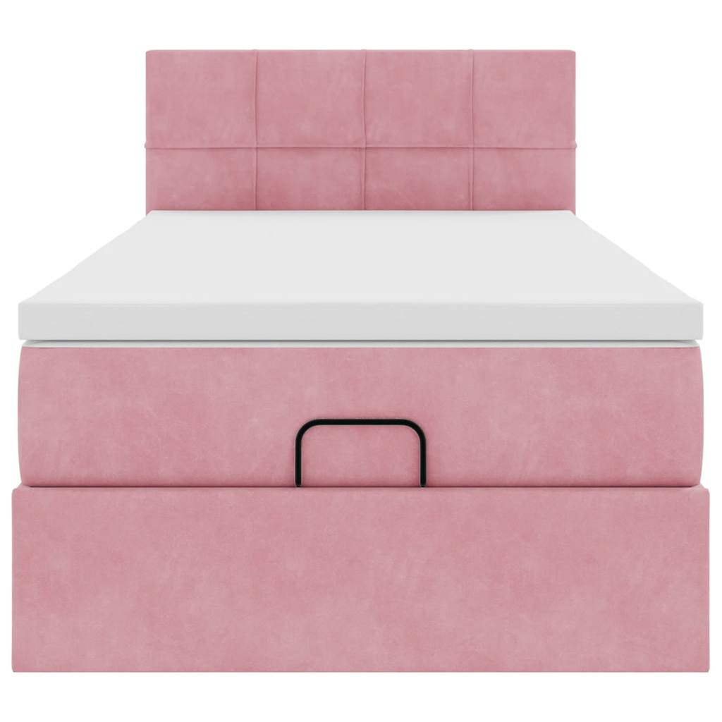 Cadre de lit ottoman avec matelas rose 90x190 cm velours - XIOS