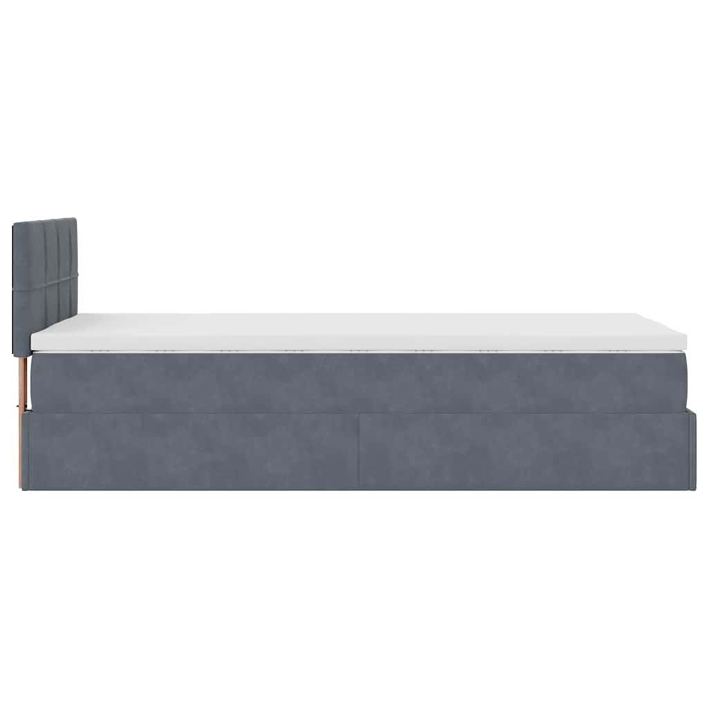 Cadre de lit ottoman et matelas gris foncé 90x200 cm velours - XIOS