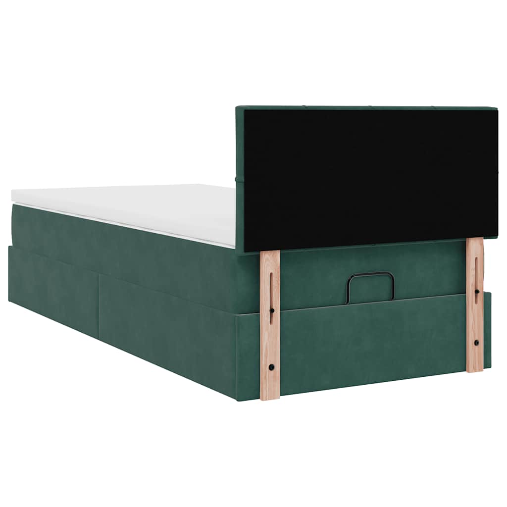 Cadre de lit ottoman avec matelas vert foncé 90x200 cm velours - XIOS