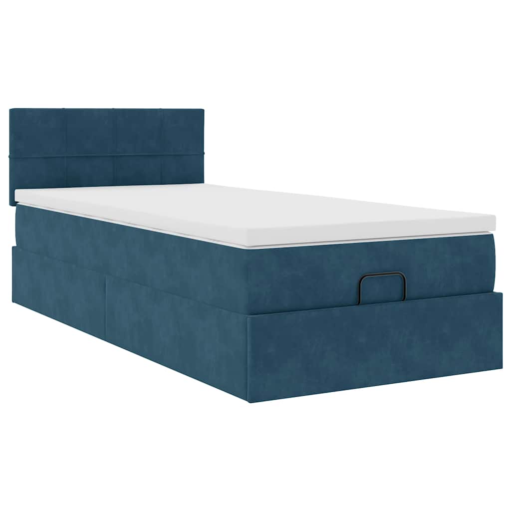 Cadre de lit ottoman avec matelas bleu foncé 90x200 cm velours - XIOS