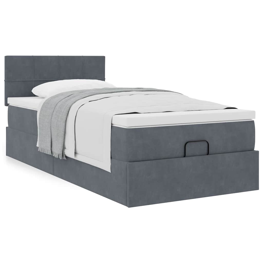 Cadre de lit ottoman avec matelas gris foncé 100x200 cm velours - XIOS