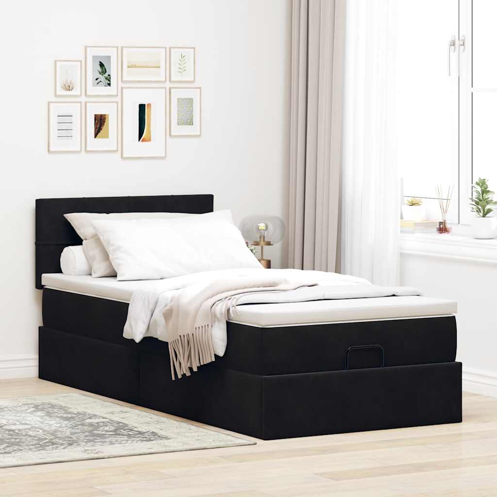 Cadre de lit ottoman avec matelas noir 100x200cm velours - XIOS
